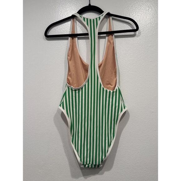 J. Crew Racerback One Piece In Stripe Swimsuit Womens Size 4 Green White Fun - Picture 4 of 7